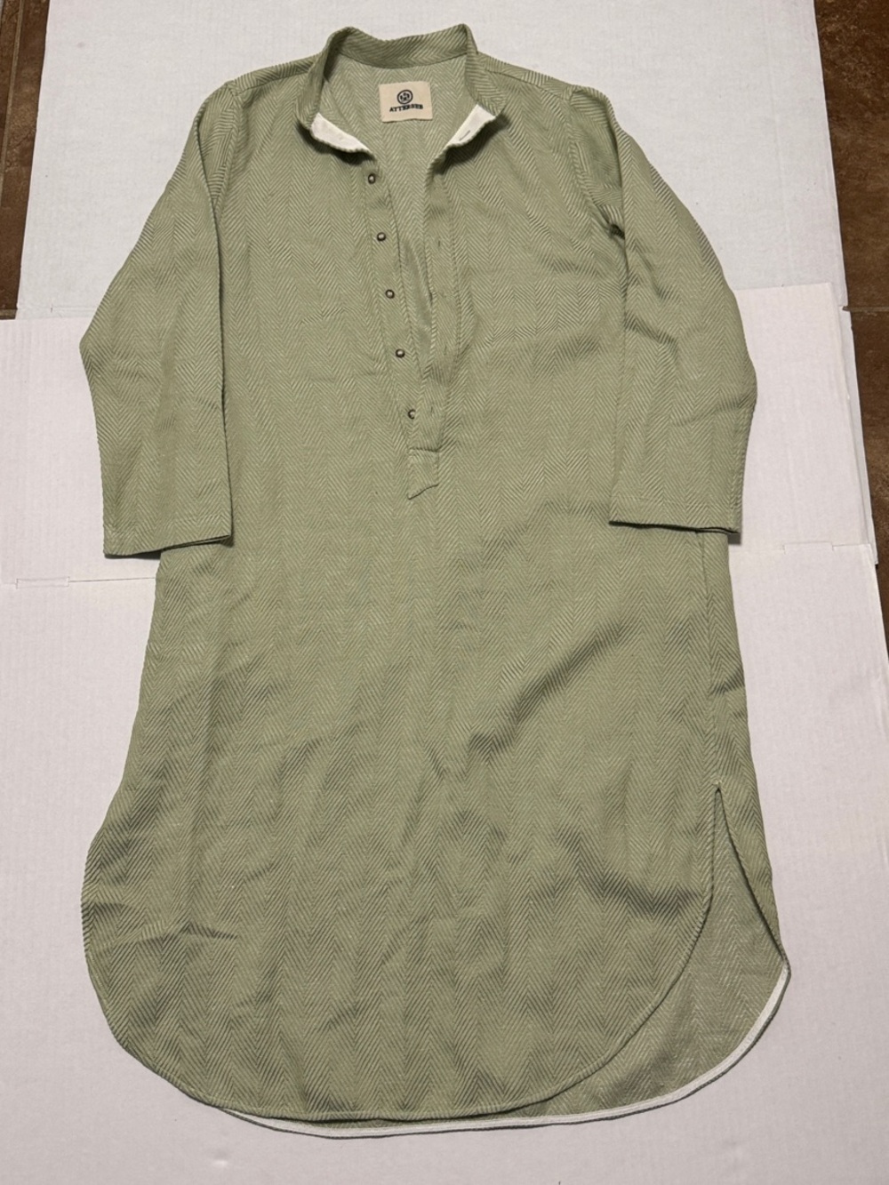 Attersee Light Sage Button-Front Tunic Caftan Dress Size Small READ!